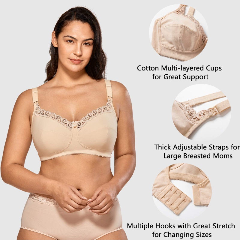 Gratlin Women's Plus Size Cotton Nursing Bra Wireless Breastfeeding Maternity Bras Black 38H - Image 4